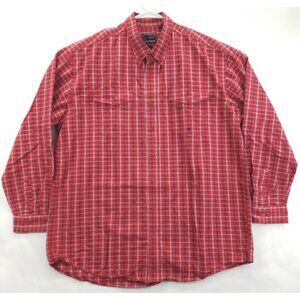 Roper Shirt Mens XLT Red White Western Plaid Cotton Pockets Classic Button-Down